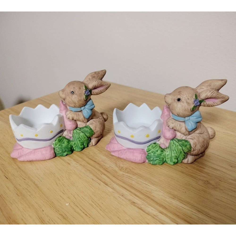 2 Vintage Easter Bunny Egg Candle Holder